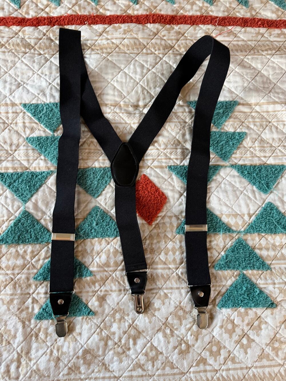Black Adjustable Suspenders Y Back Elastic 1.25" Wide Silver Tone Clips